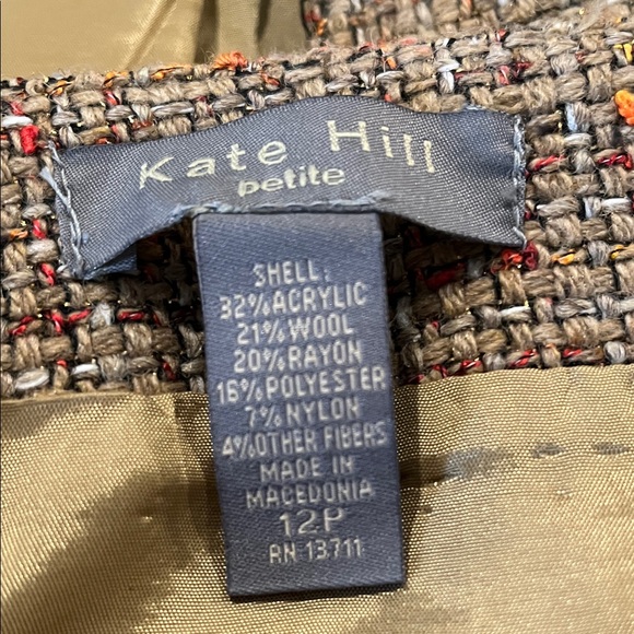 Kate Hill Petite Autumn Tweed 2 Piece Suit Jacket & Skirt & Gold thread accents - Picture 4 of 16
